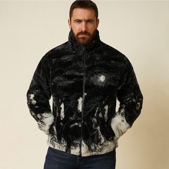 ZARA Sherpa Horse Print Full Zip Jacket Blogger Favorite Sz Large - Picture 1 of 5